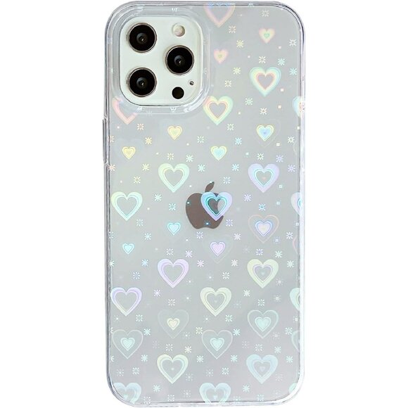 Love Heart Laser Bling Glitter Clear Compatible with iPhone 13 Case slim - Picture 1 of 6